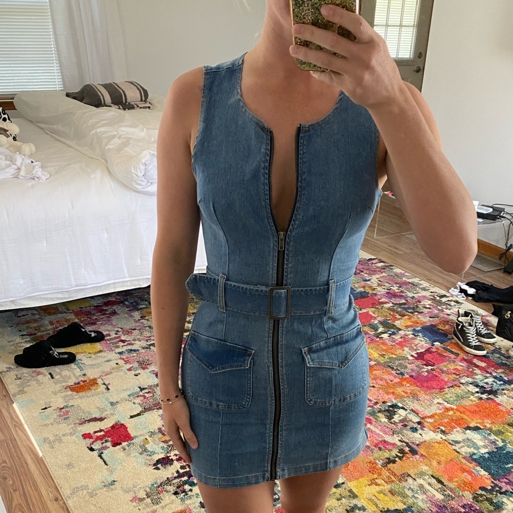 Denim zip up mini dress, worn once